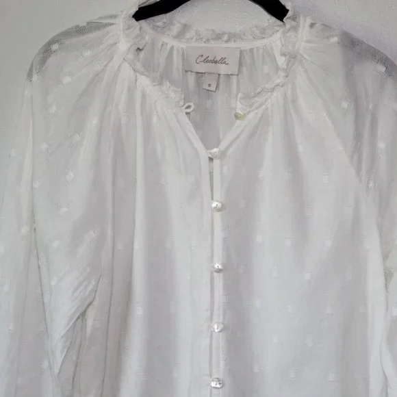 Cleobella Anthropologie Antonia Button Peasant Blouse White Boho Small H13419 - Picture 3 of 11